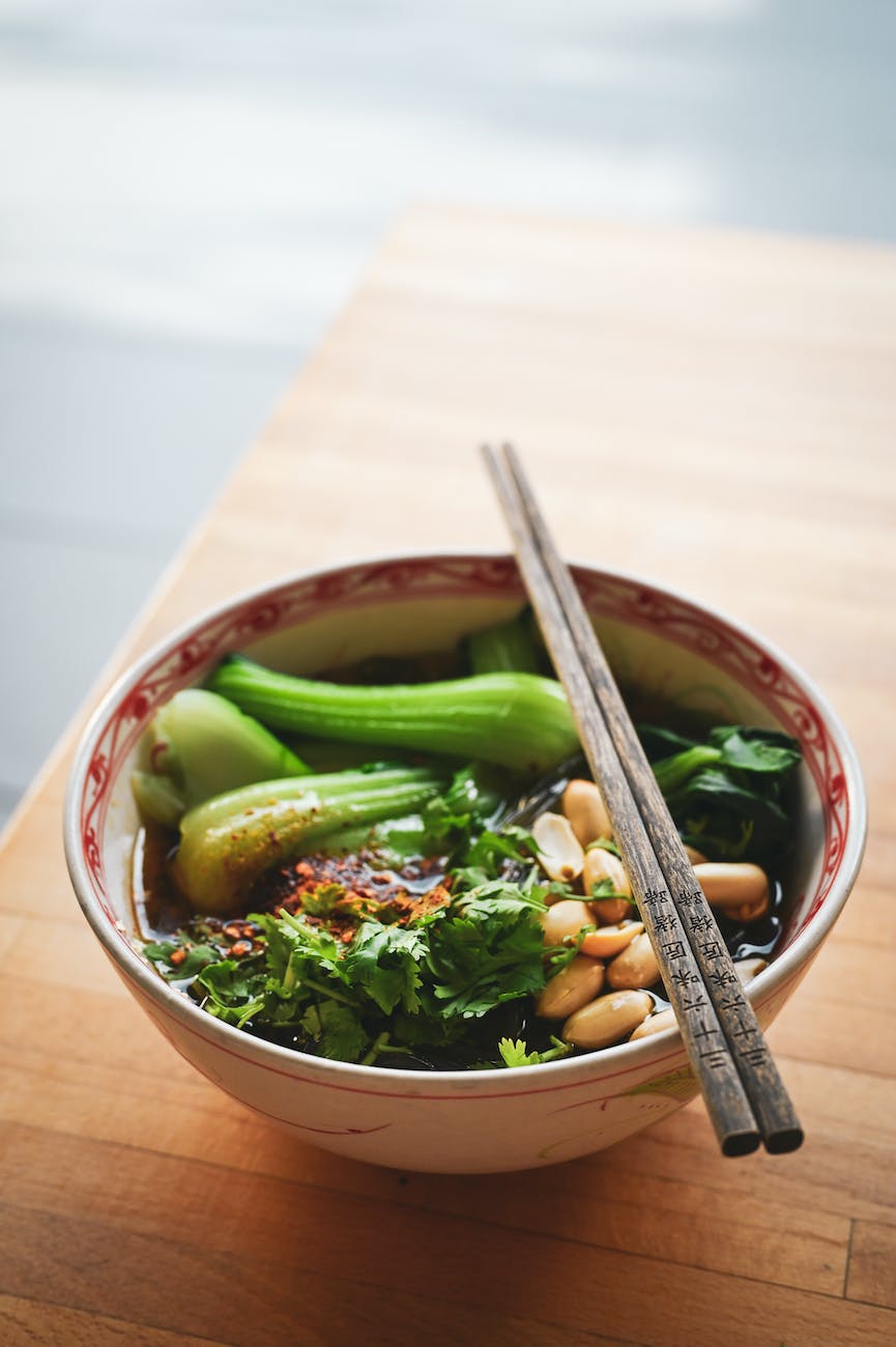 asian noodles served in a bowl